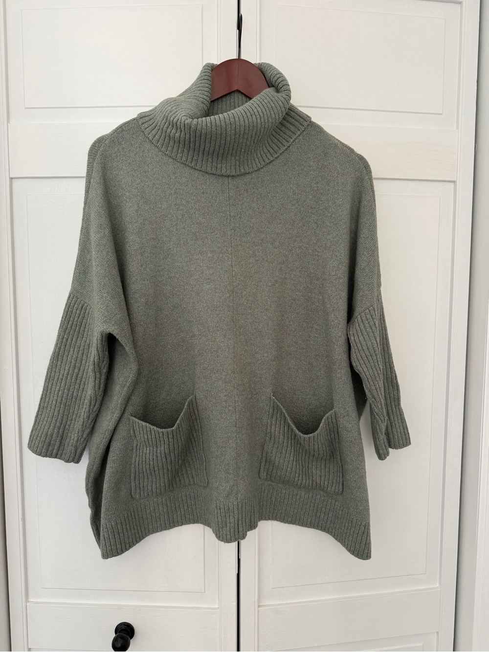 LOFT Sage Green Oversized Cowl Neck Pocket Sweater